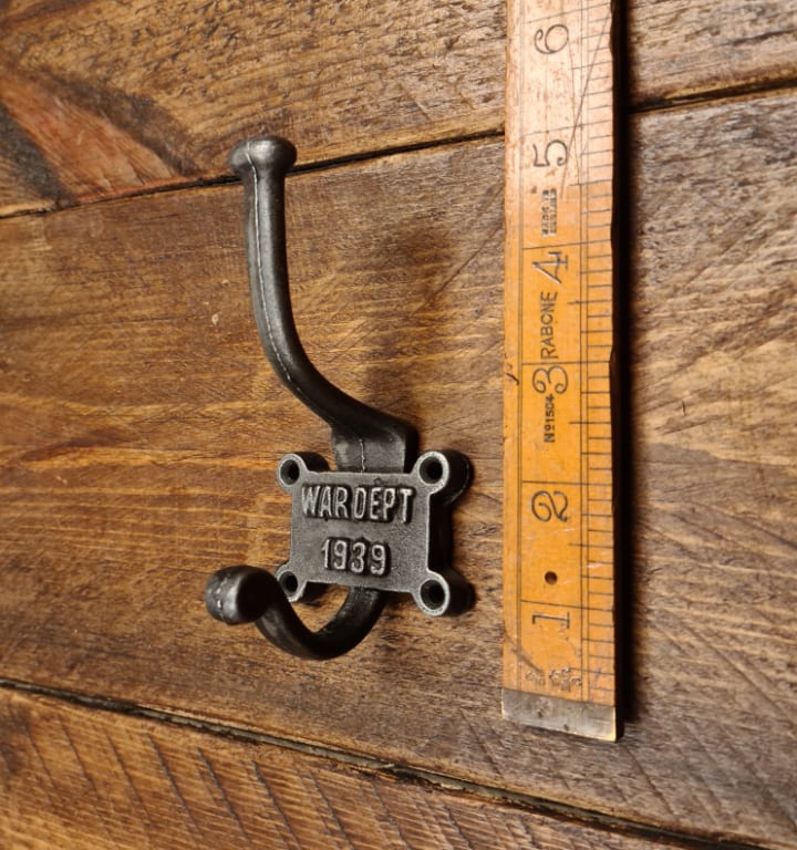 Coat Hook Double 2 Part Retro WAR DEP'T 1939 Cast Antique Iron 125mm - Image 2