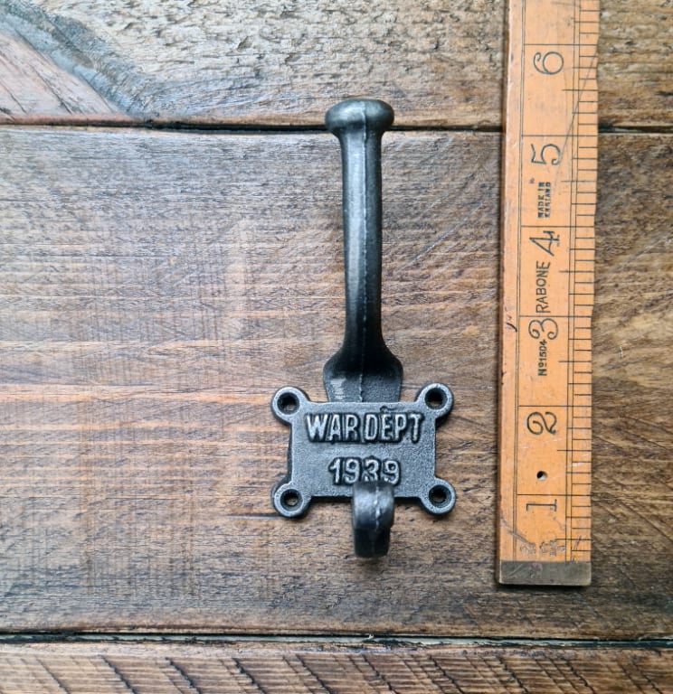 Coat Hook Double 2 Part Retro WAR DEP'T 1939 Cast Antique Iron 125mm