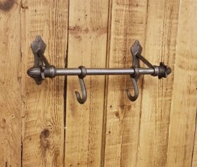 Hook Rail with Finial ACORN Ends Cast Antique Iron (2 Hooks) with Finial Ends 340mm