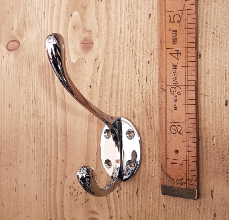 Hat & Coat Hook Victorian 4 Hole Square Stem CHROME on Brass 110mm