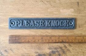 Plaque PLEASE KNOCK Cast Antique Iron - 45mm x 200mm