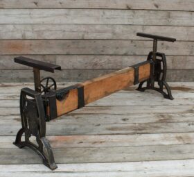 Dining Table TAVISTOCK Mechanical USA Oak Beam Cast Iron 1520mm (6ft o/all)
