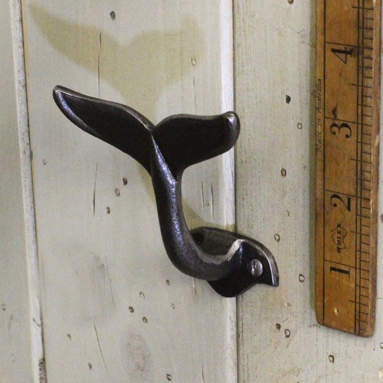 Hat & Coat Hook WHALE FIN Cast Antique Iron 90mm