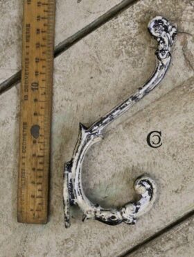 Hat & Coat Hook ORNATE Cast Antique Cream Patina 148mm