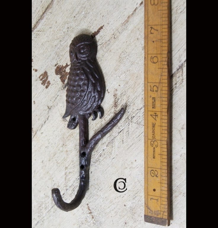 Coat Hook Single OWL on Branch Cast Black Iron 170mm