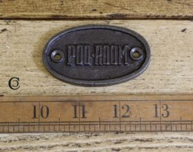 Plaque Oval POO ROOM Cast Antique Iron 40mm x 70mm