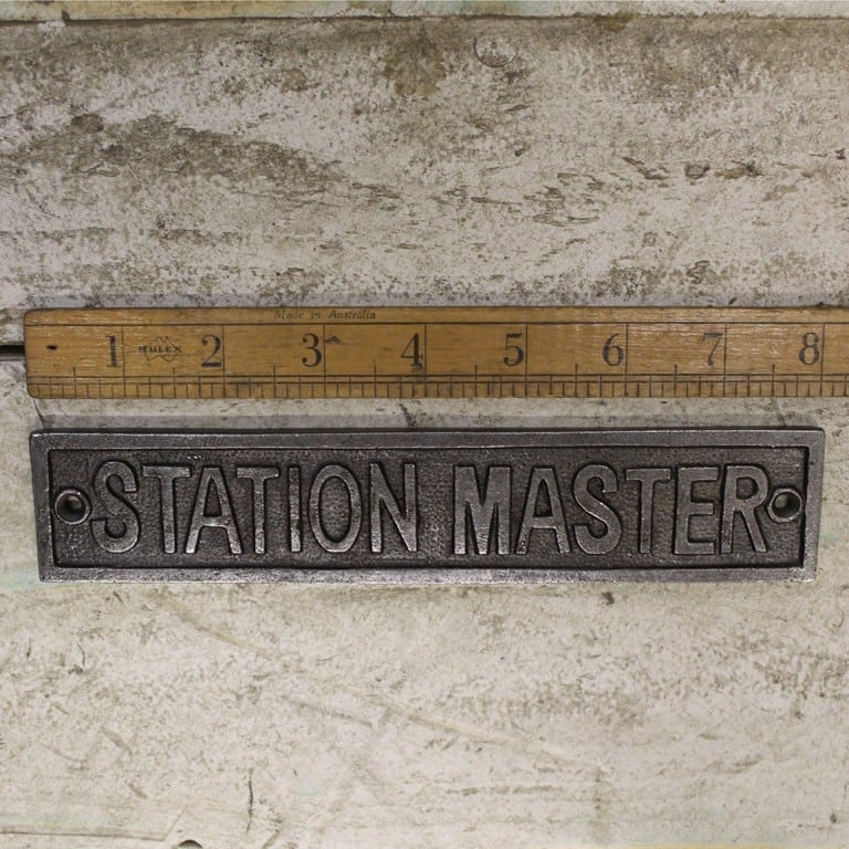 Plaque STATION MASTER Cast Antique Iron 40mm x 200mm