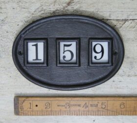 House Wall Number Plaque for 3 x Ceramic Inserts Iron 150mm