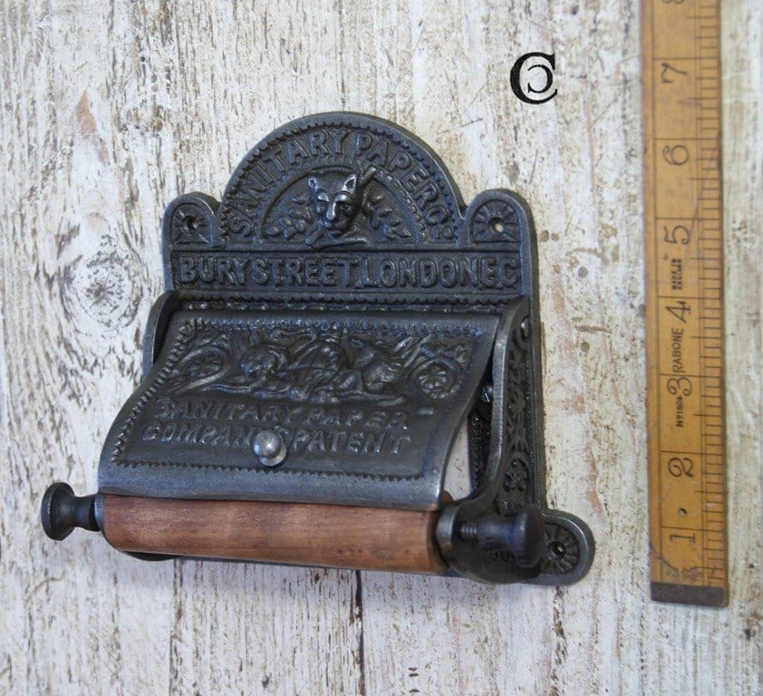 Toilet Roll Holder with Lid BURY ST LONDON Cast Antique Iron