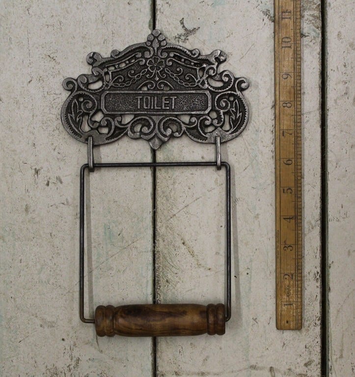 Toilet Roll Holder Fancy TOILET Antique Iron Wire & Wood