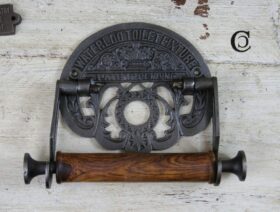 Toilet Roll Holder WATERLOO STATION Antique Iron & Wood 150mm