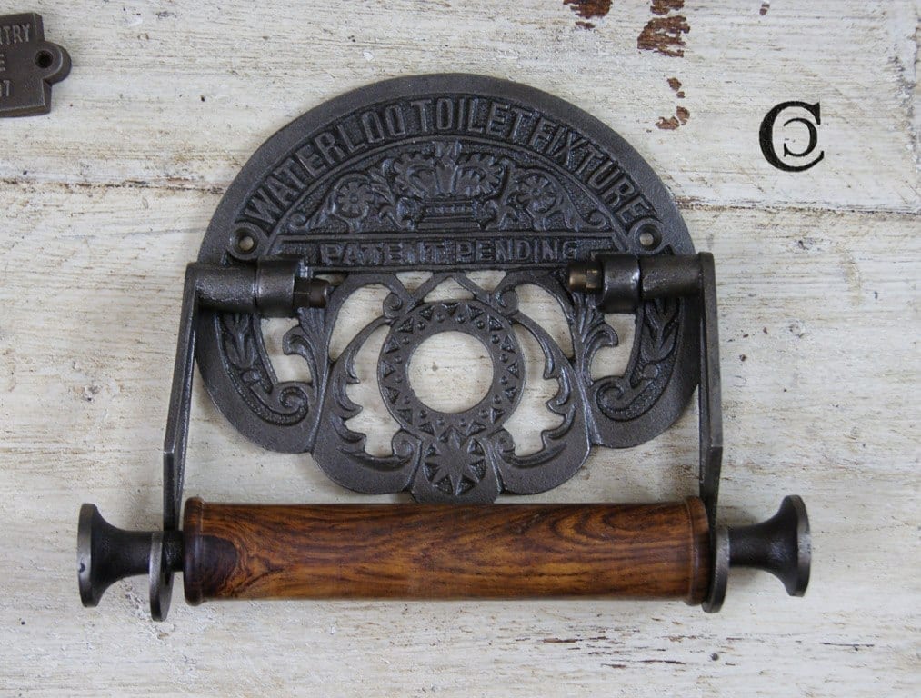 Toilet Roll Holder WATERLOO STATION Antique Iron & Wood 150mm