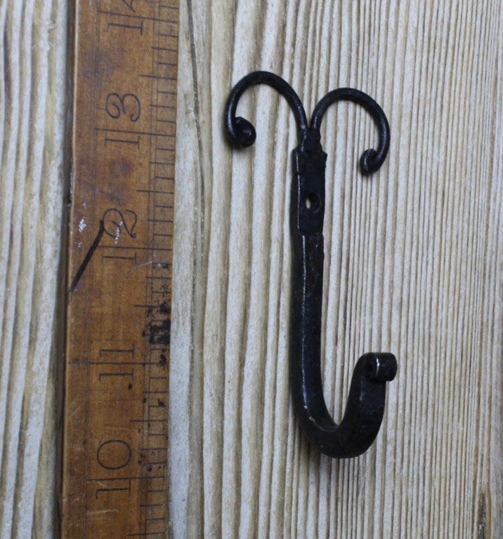 Rams Horn Scroll Hook Black Hand Forged Beeswax 90mm