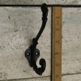 Hat & Coat Hook ORNATE Cast Iron Satin Black Epoxy 148mm - TBD