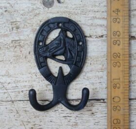 Double Robe Hook STALLION Horseshoe Oil Black 105mm x 60mm TBD
