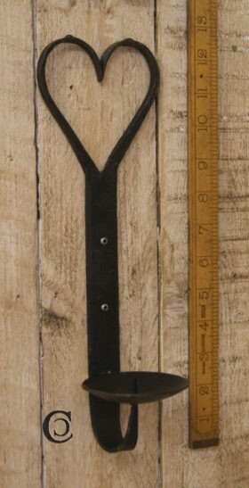 Candle Holder Wall Mounted Handforged Black Wax Heart 325mm TBD