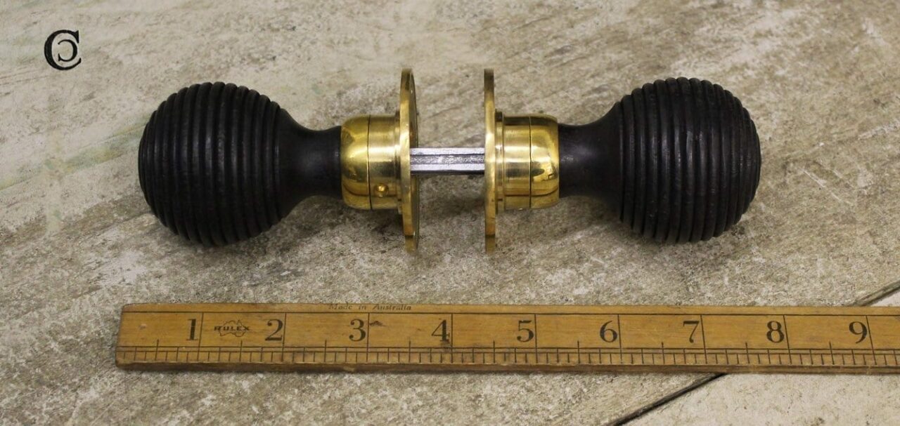 Door Knob Set Beehive Ebonised / Brass 50mm Diameter