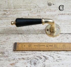 Lever Handle on Round Rose Ebony Ceramic and Brass 120mm
