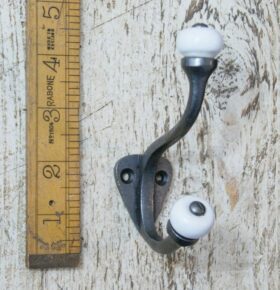 Hat & Coat Hook Ceramic Ball Tops PADSTOW Antique Iron 110mm