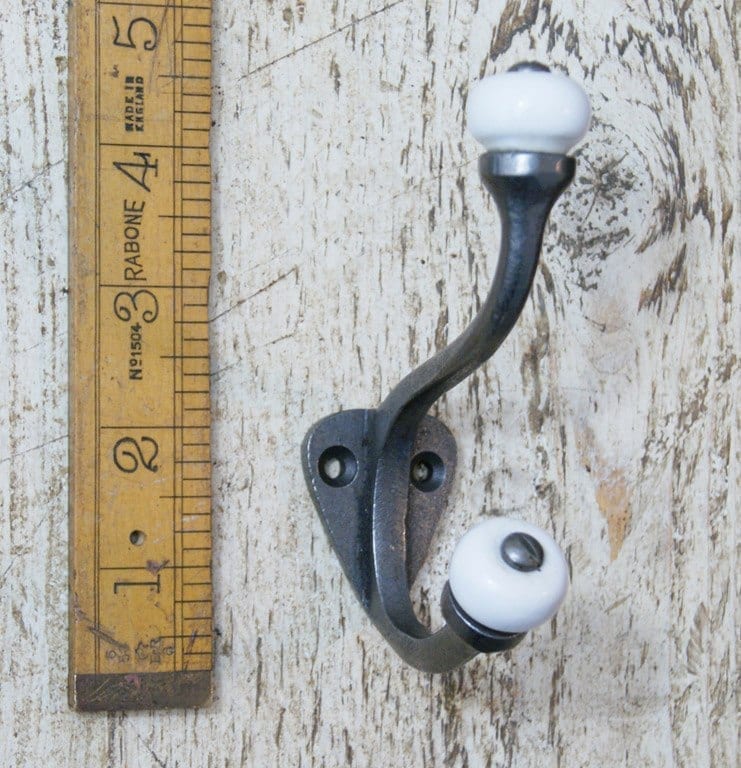Hat & Coat Hook Ceramic Ball Tops PADSTOW Antique Iron 110mm