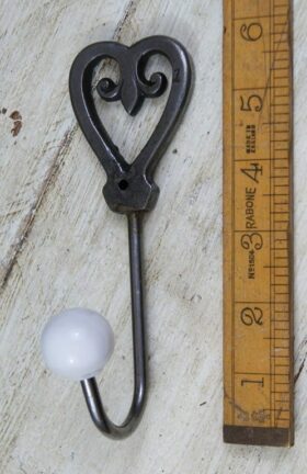 Coat Hook OWL Heart Fleur Antique Iron White Ceramic Ball Tip 120mm