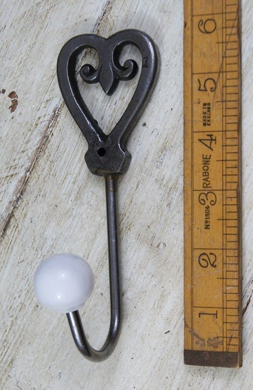 Coat Hook OWL Heart Fleur Antique Iron White Ceramic Ball Tip 120mm