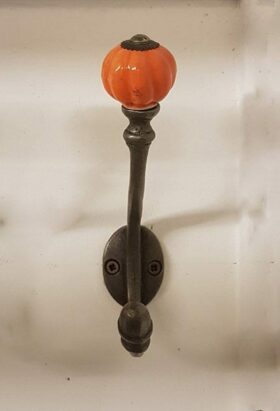 Coat Hook ALBANY Acorn Orange Ceramic Shell Tip Antique Iron 125mm