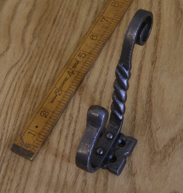 Hat & Coat Hook Twisted Riveted to Base Antique Iron 125mm