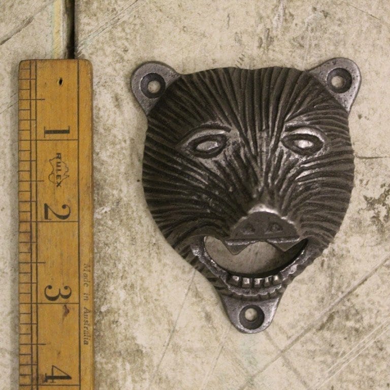 Bottle Opener Wall Mounted BEAR HEAD (happy) Cast Antique Iron