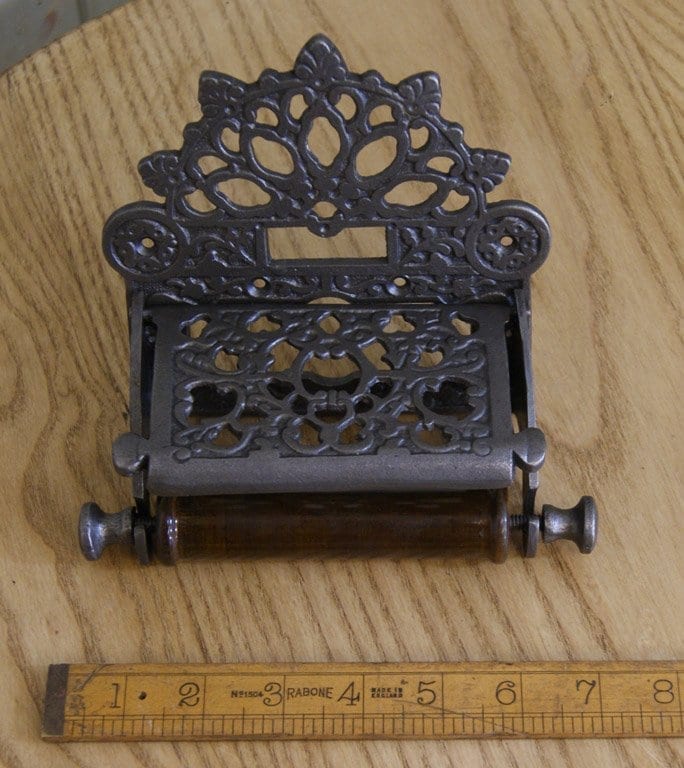Toilet Roll Holder VICTORIAN with Lid Cast Antique Iron