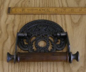 Toilet Roll Holder CROWN Fixture Cast Antique Iron & Wood 150mm