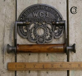 Toilet Roll Holder LONDON WC1 Cast Antique Iron & Wood 150mm