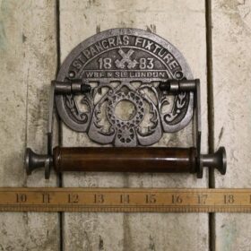 Toilet Roll Holder ST PANCRAS Fixture Cast Antique Iron & Wood 150mm