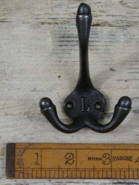 Hat & Coat Hook Triple 'L' Cast Antique Iron 90mm