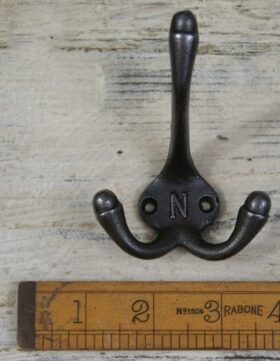 Hat & Coat Hook Triple 'N' Cast Antique Iron 90mm
