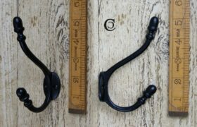 Hat & Coat Hook ACORN 2 Hole Cast Iron Satin Epoxy Black 130mm