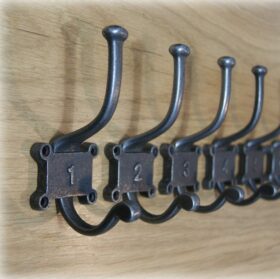Coat Hook Double 2 Part Retro Antique Iron 4 Hole 125mm Numbers 1 - 5
