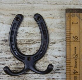 Horseshoe Coat Hook Double Robe Style Antique Iron 110mm x 83mm