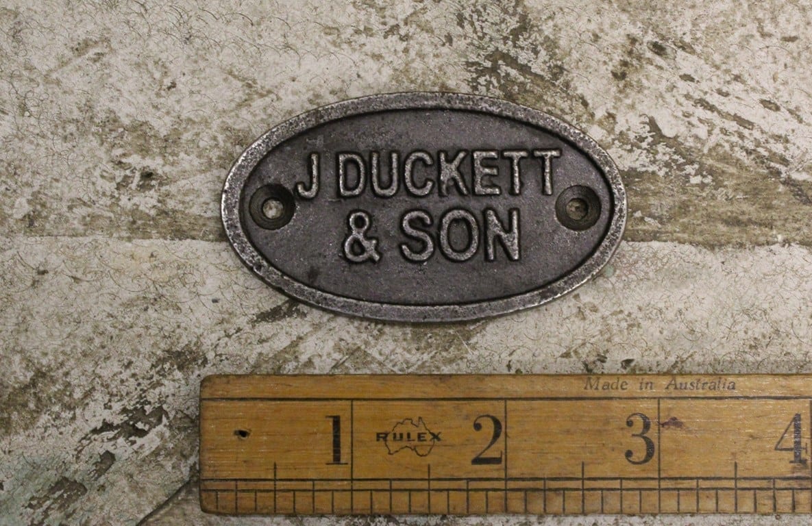 Plaque Oval J DUCKETT & SON Cast Antique Iron 75mm