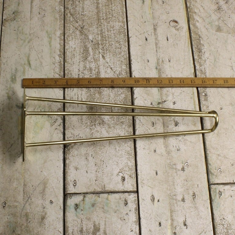 Hairpin Leg 3 Prong FOOTED Brass Plated 400mm