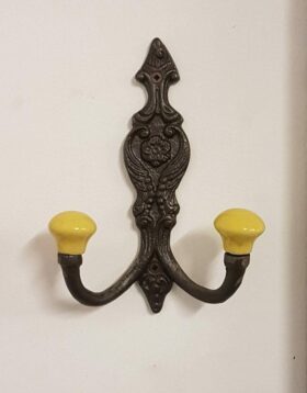Hat & Coat Hook FRENCH 2 x MUSTARD YELLOW ceramic ball tops 150mm