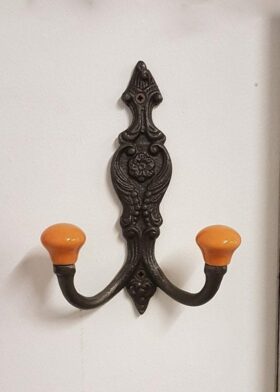 Hat & Coat Hook FRENCH 2 x BURNT ORANGE ceramc ball tops 150mm
