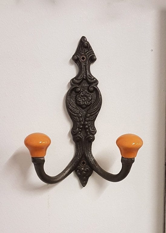 Hat & Coat Hook FRENCH 2 x BURNT ORANGE ceramc ball tops 150mm