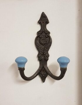 Hat & Coat Hook FRENCH 2 x DUCK EGG BLUE ceramic ball tops 150mm