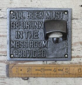 Bottle Opener Plaque Wall Mounted FULLERS MESS ROOM 100mm x 125mm