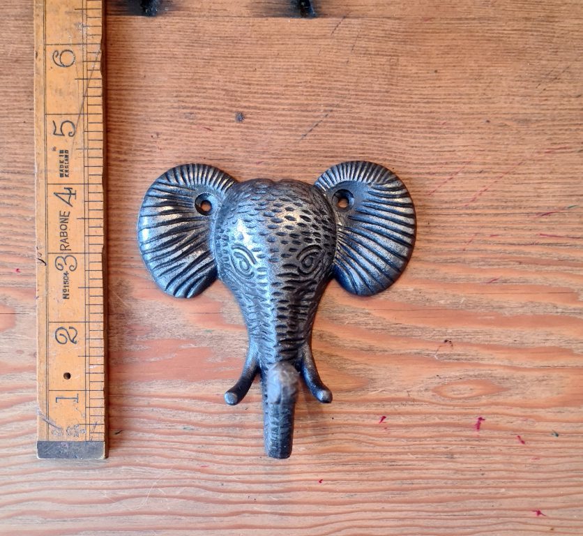Hook ELEPHANT Head & Trunk Heavy Cast Antique Iron 110mm