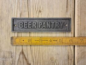Plaque BEER PANTRY Cast Antique Iron 45mm x 150mm