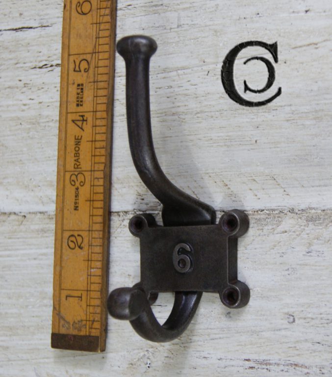 Coat Hook Double 2 Part Retro Antique Iron 125mm Number 6