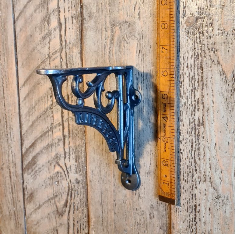Shelf Bracket Victorian LIVERPOOL Text Antique Iron 150mm x 150mm - Image 2