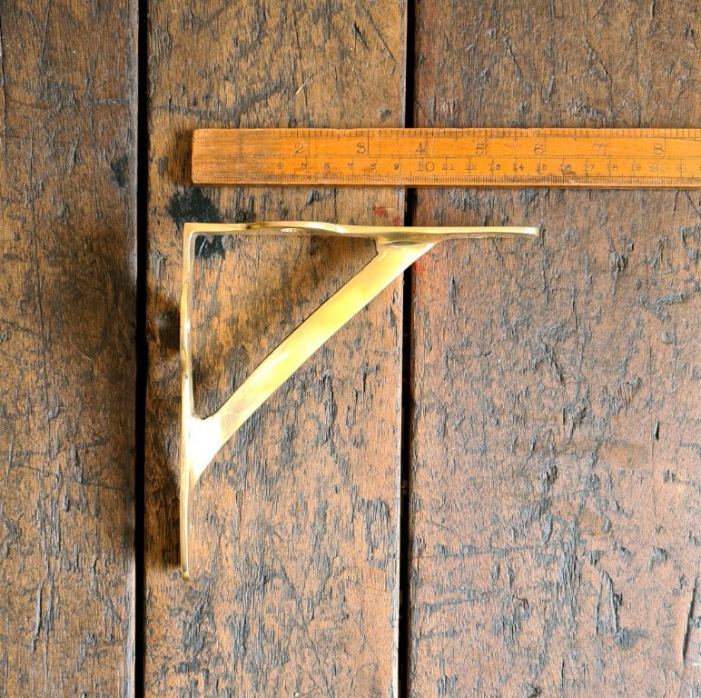 Shelf Bracket GALLOWS Plain Lugs Polished Brass 150mm x 150mm